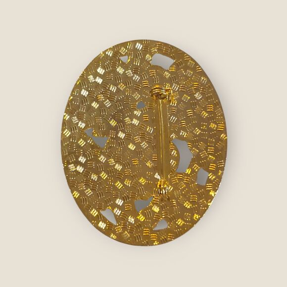 Vintage Gold Tone Cloisonne Tropical Arthurium Flowers Large Brooch Lapel Pin - Picture 3 of 10